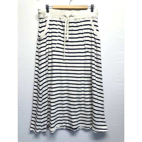 Saturday Sunday Navy Stripe Drawstring Midi Skirt with Pockets M Nautical Resort - Picture 1 of 8